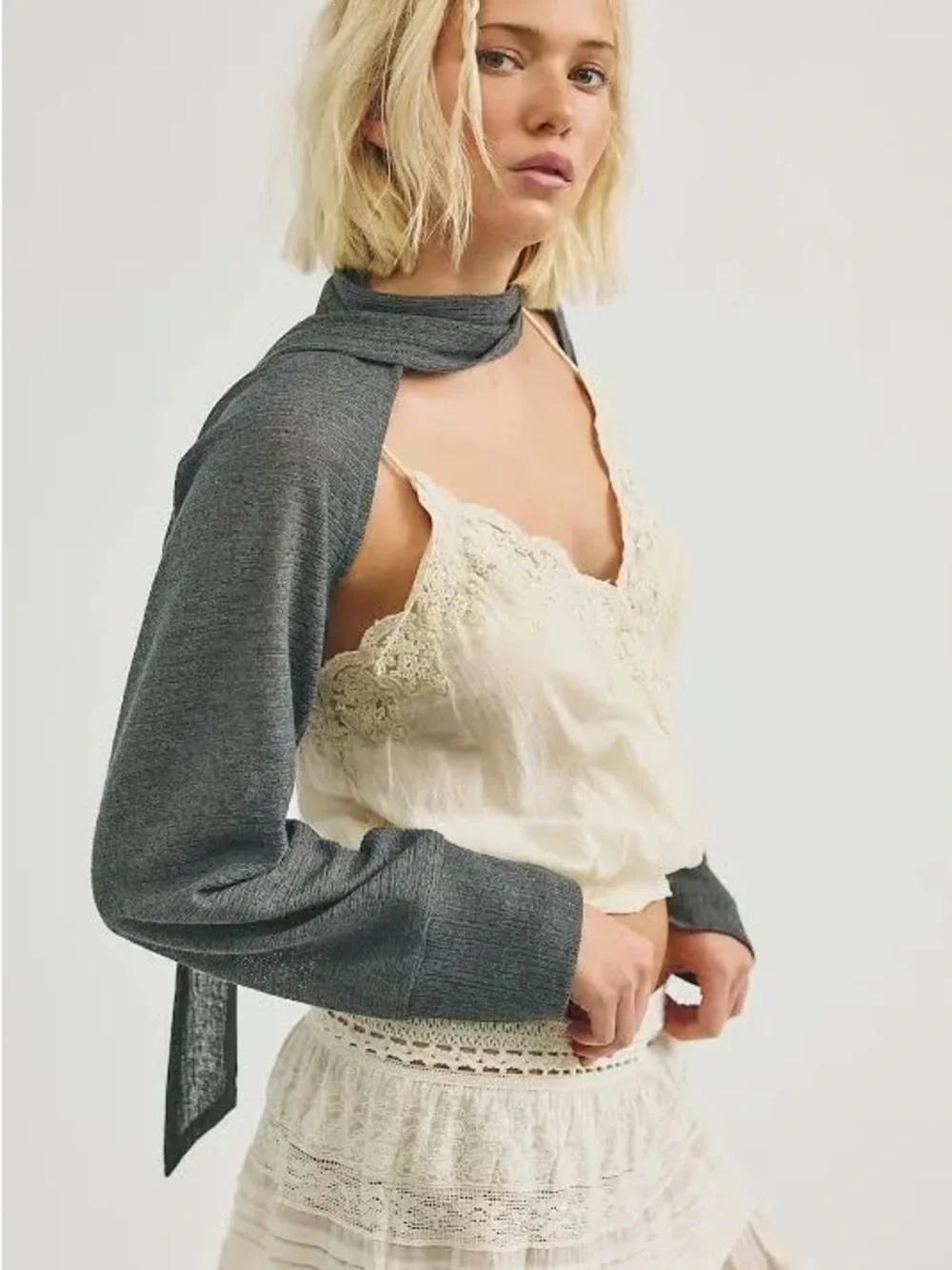 NWT Free People Sol Scarf Bolero/ Charcoal/ Medium